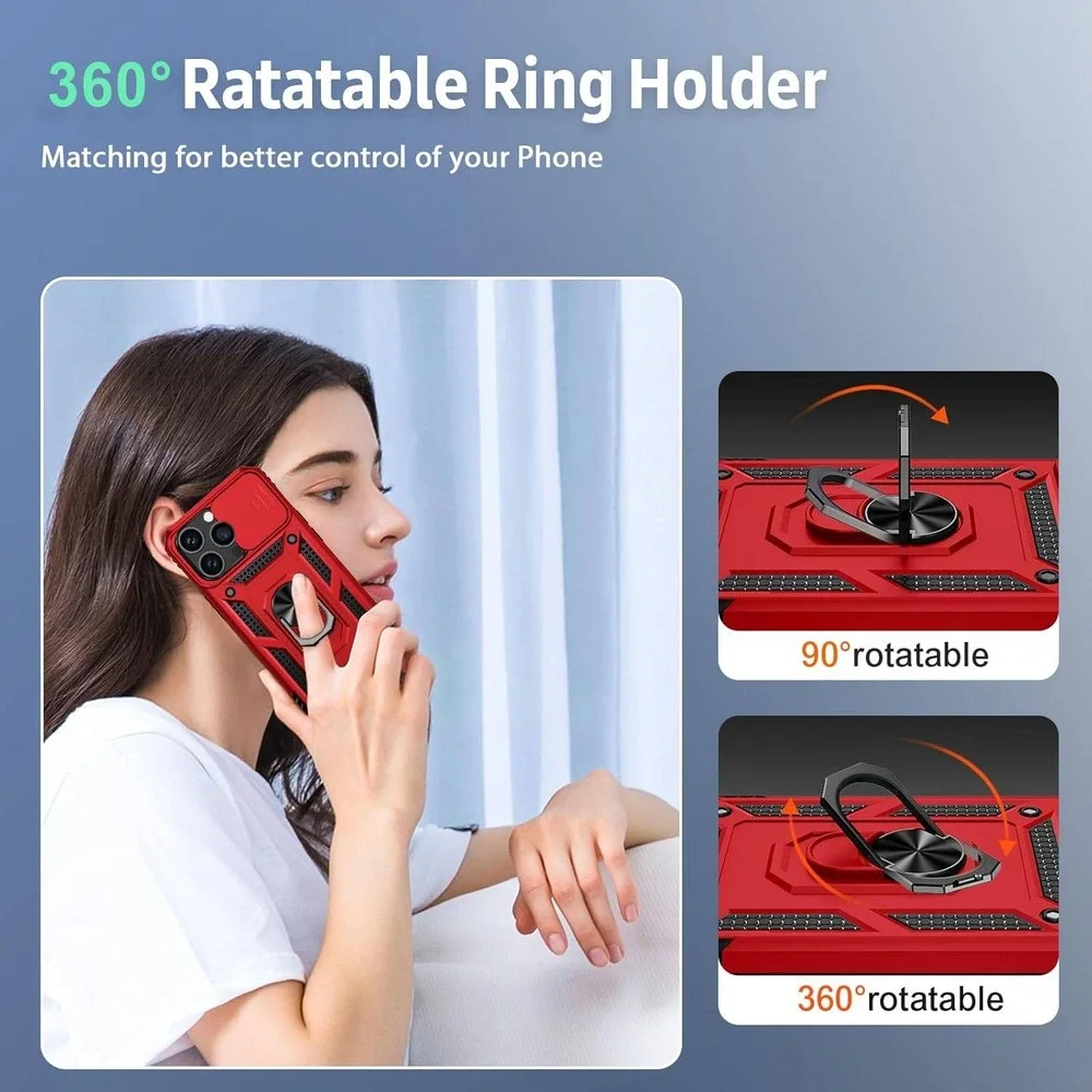 iPhone 15 Pro Max Case Cranberry Red Rugged Military Grade Shield Ring Kickstand